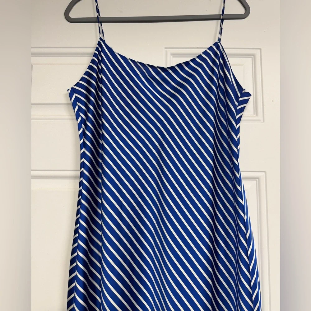 J. Crew $118 Gwenyth Slip Tank Dress Blue White Nautical Stripes Patriotic Satin
